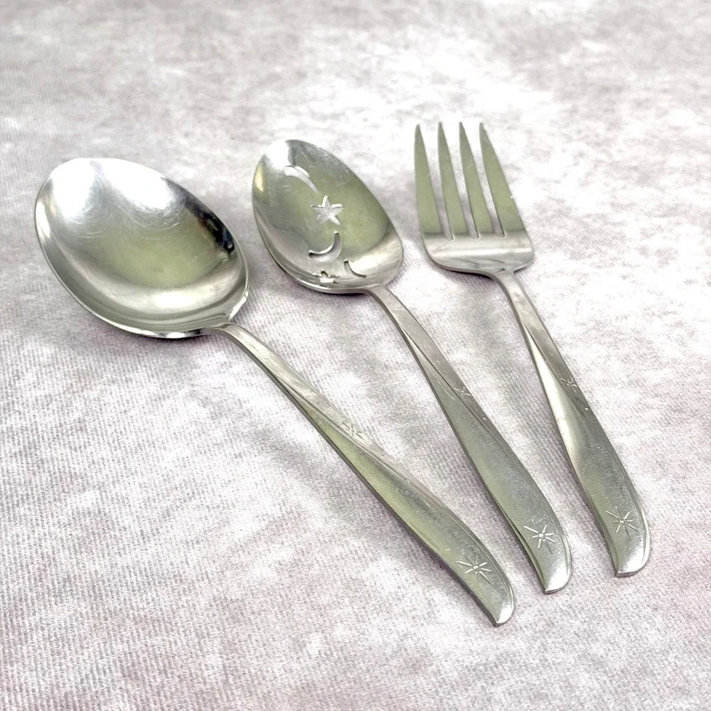 Oneida Community Stainless Twin Star Serving Slotted Spoon Ladle Fork 3 pc Set
